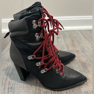 Red lace up Moto style boot